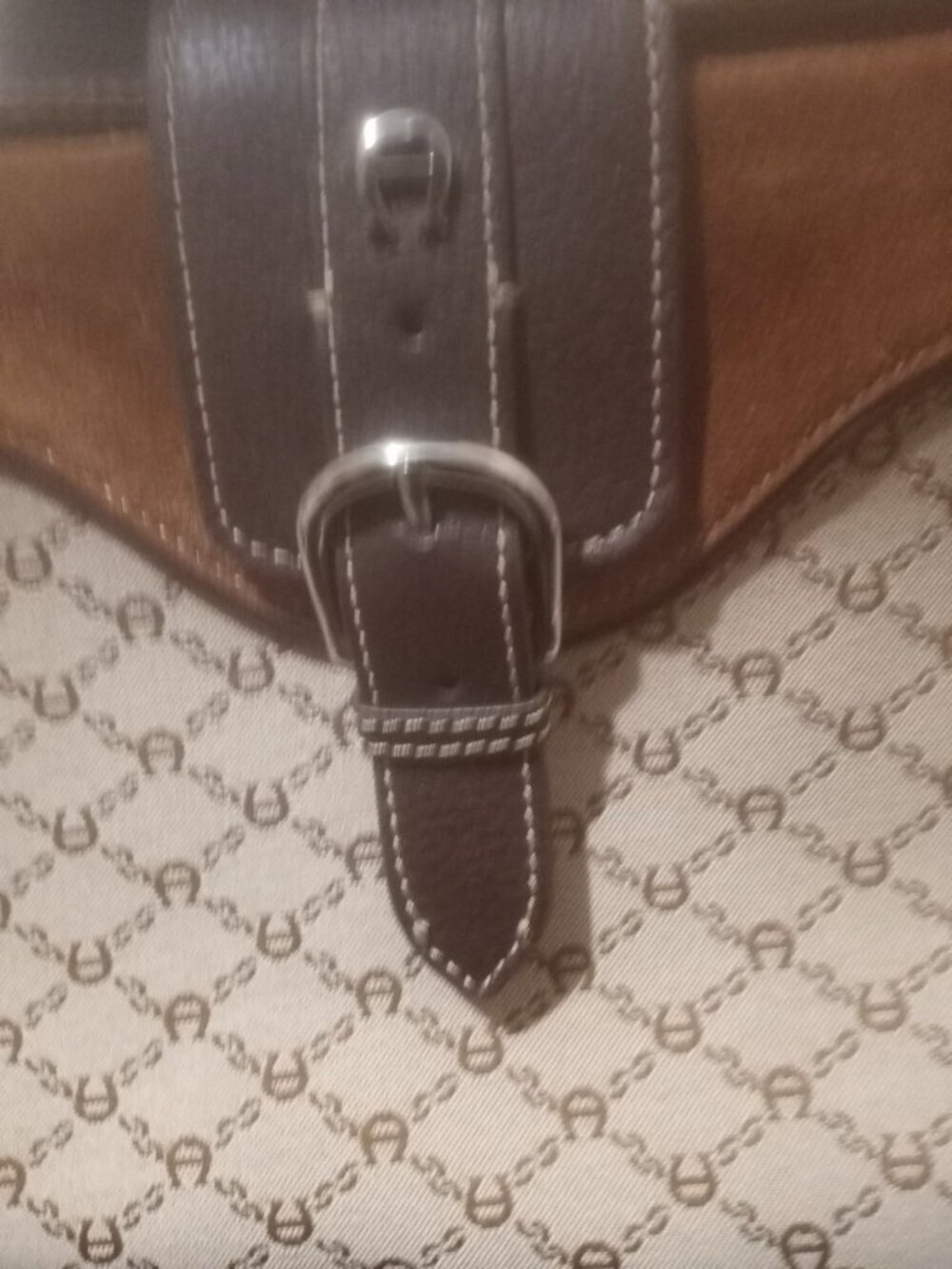 VTG Etienne Aigner Monogram Canvas Leather Trim Shoulder Bag Purse Buckle - Picture 14 of 15